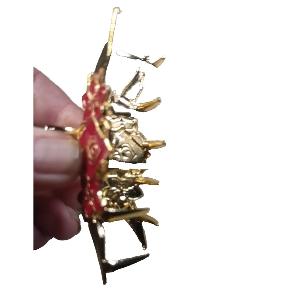 Hair Barrette Clip Claw Red Gold Tone Asian Design